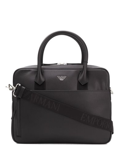 Armani Emporio Logo Plaque Zipped Aktentaschen Herren Schwarz | CRLHZJXA