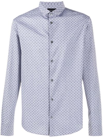 Armani Emporio Logo Print Baumwoll Hemd Herren Blau | DCYOUHMW