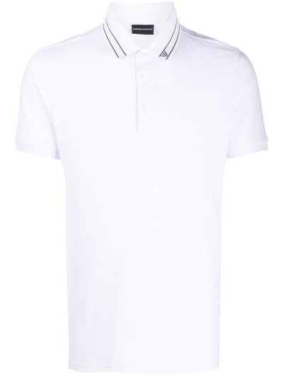 Armani Emporio Logo Print Collar Polo Hemd Herren Weiß | IHFNHNV5