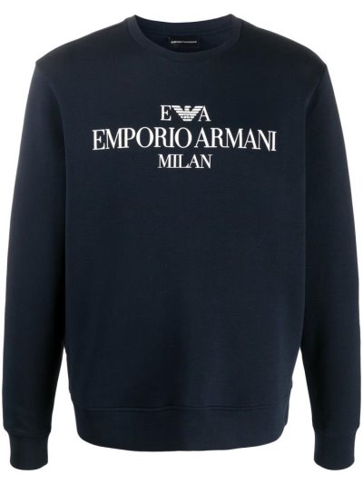 Armani Emporio Logo Print Crew Neck Sweatshirts Herren Blau | 18RTV9TK