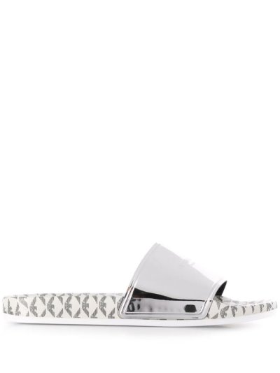 Armani Emporio Logo Print Flache Badelatschen Damen Silber | ENTWTZ1I