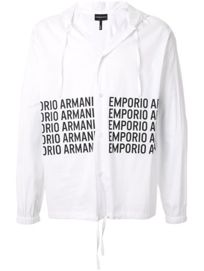 Armani Emporio Logo Print Hemd Herren Weiß Schwarz | 69Y9FD02