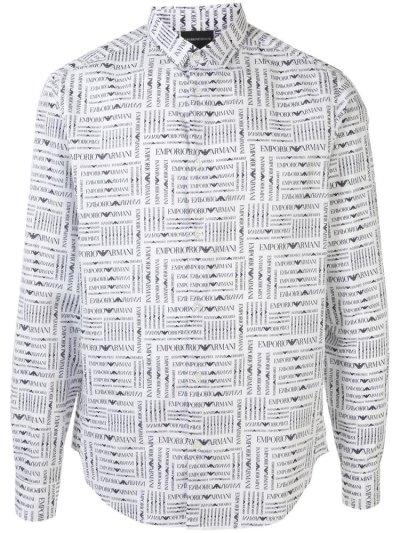 Armani Emporio Logo Print Hemd Herren Weiß | HOFS0V23