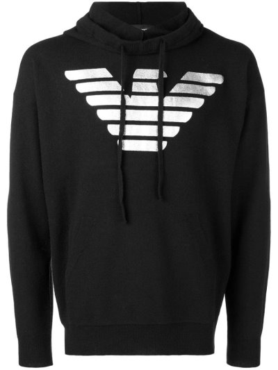 Armani Emporio Logo Print Hoodie Herren Schwarz | 57QRYYB5