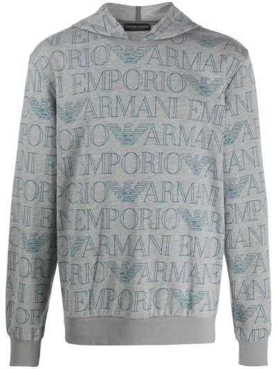 Armani Emporio Logo Print Hoodie Herren Grau | 8LQGJ1BL