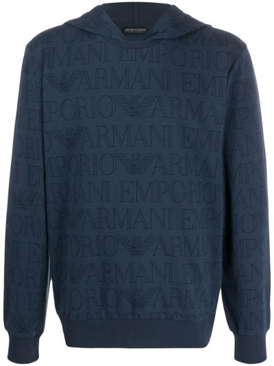 Armani Emporio Logo Print Hoodie Herren Blau | O23ASCAE