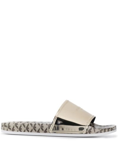 Armani Emporio Logo Print Metallic Badelatschen Damen Gold | POTDYA2O