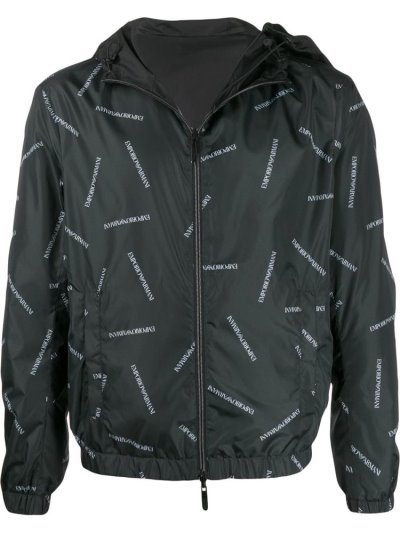 Armani Emporio Logo Print Mit Kapuze Jacke Herren Schwarz | WMHYFUPP
