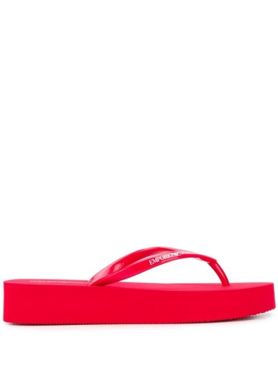 Armani Emporio Logo Print Plattform Flip Flops Damen Rot | BWAZJE4E