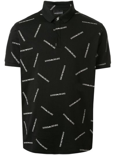Armani Emporio Logo Print Polo Hemd Herren Schwarz | ZL4V2CF3