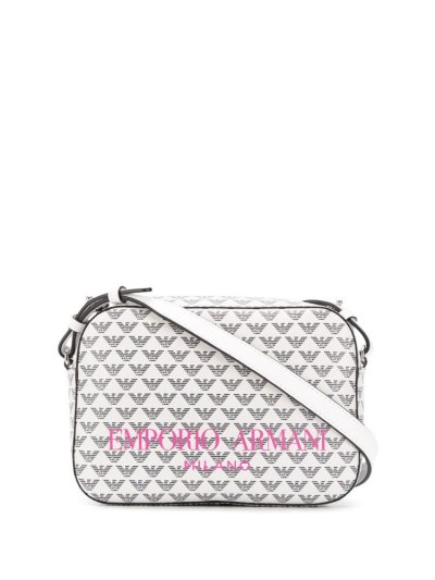 Armani Emporio Logo Print Schultertaschen Damen Weiß Schwarz | 0XHWGBUE