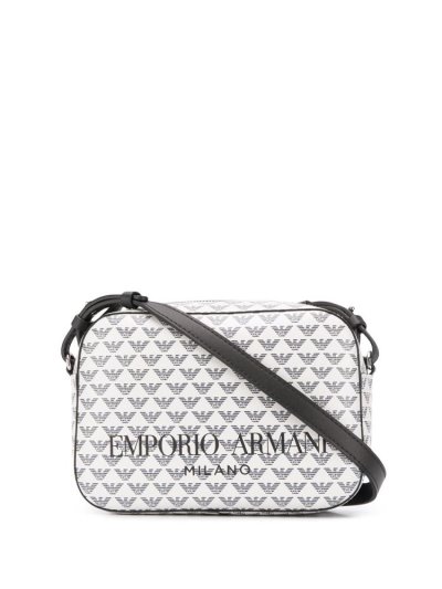 Armani Emporio Logo Print Schultertaschen Damen Weiß Schwarz | 6A10IOHV