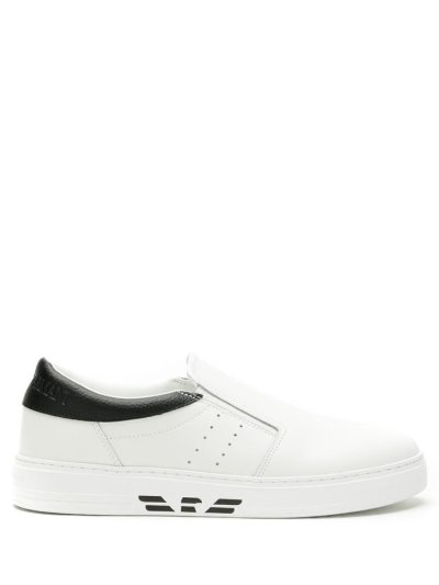 Armani Emporio Logo Slip On Sneakers Herren Weiß Schwarz | PBYYVGNA