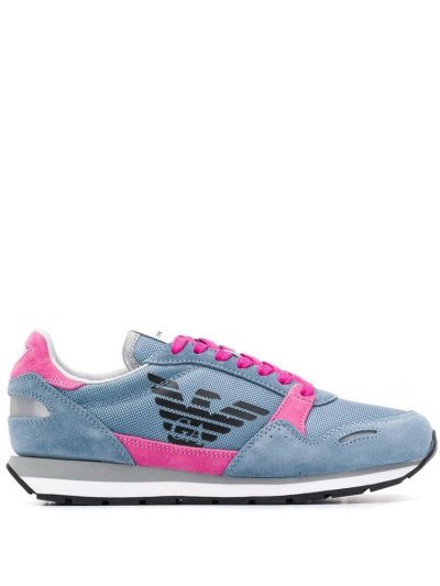 Armani Emporio Logo Spitze Up Sneakers Damen Blau | XBTI5VQ2