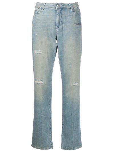 Armani Emporio Logo Straight Leg Jeans Damen Blau | EMSSJ5M9