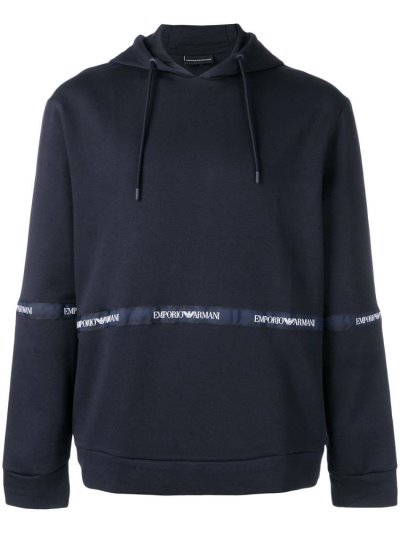 Armani Emporio Logo Stripe Hoodie Herren Blau | 0QK6HU6M