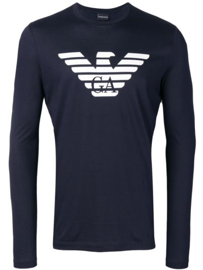 Armani Emporio Logo Sweatshirts Herren Blau | 76MP0YNS