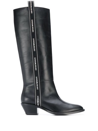 Armani Emporio Logo Trim Stiefel Damen Schwarz | JB7320PH