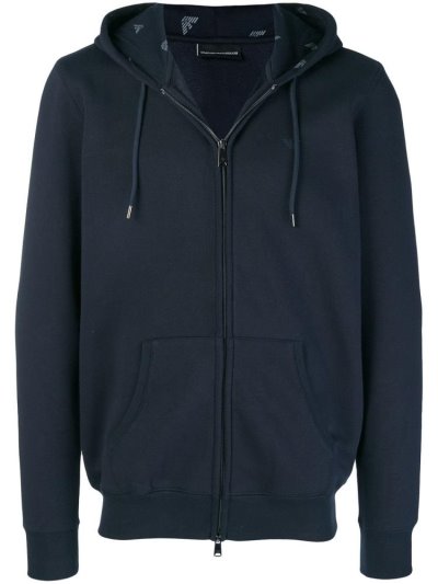 Armani Emporio Logo Trimmed Hoodie Herren Blau | BXXI9GH0
