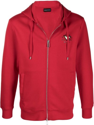Armani Emporio Logo Zipped Drawstring Hoodie Herren Rot | S76QHREM