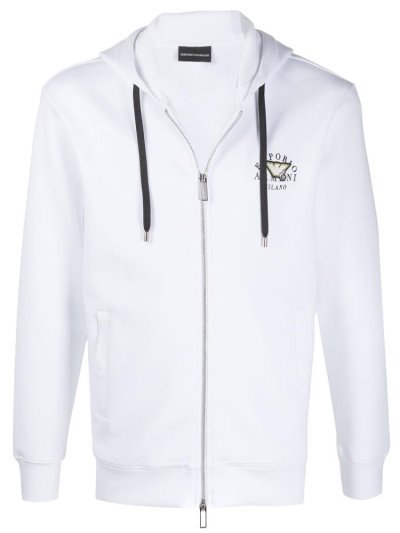 Armani Emporio Logo Zipped Drawstring Hoodie Herren Weiß | XJSV9JPW