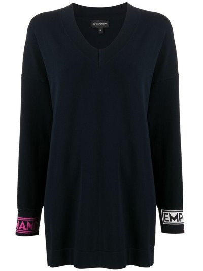 Armani Emporio Long Line Logo Jumper Damen Blau | P423BDKI
