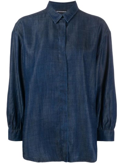 Armani Emporio Long Sleeve Denim Hemd Damen Blau | BCJ6F2Y9