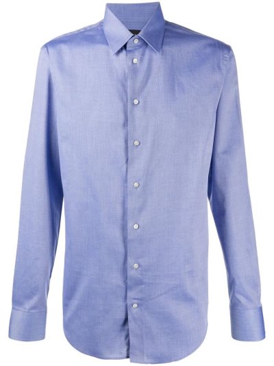 Armani Emporio Long Sleeve Fitted Hemd Herren Blau | DP29ITJM