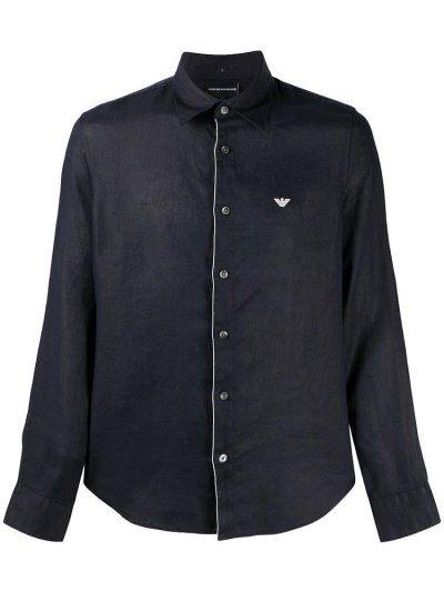 Armani Emporio Long Sleeve Linen Hemd Herren Blau | LTQAAH6P