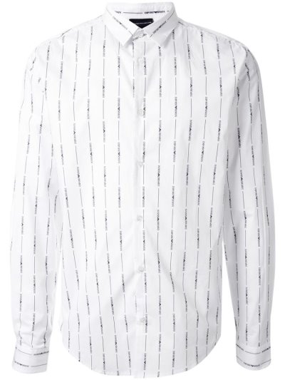 Armani Emporio Long Sleeve Logo Striped Hemd Herren Weiß | SUU0X4M5