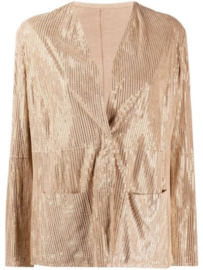 Armani Emporio Metallic Striped Collarless Jacke Damen Beige Gold | 2PY8T1HV