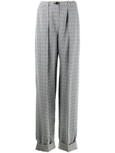 Armani Emporio Micro Check Loose Fit Hose Damen Schwarz Weiß | MR3E8854