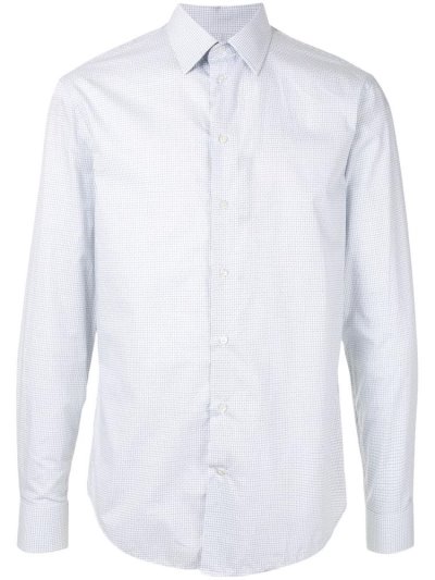 Armani Emporio Micro Check Patterned Curved Hem Hemd Herren Weiß Blau | FDUN576D