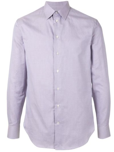 Armani Emporio Micro Check Print Curved Hem Hemd Herren Lila | AAH3V5P0