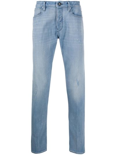 Armani Emporio Mid Rise Straight Leg Distressed Jeans Herren Blau | DNXFHCJJ
