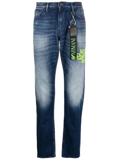 Armani Emporio Mid Rise Straight Leg Jeans Herren Blau | UFRPXIQK
