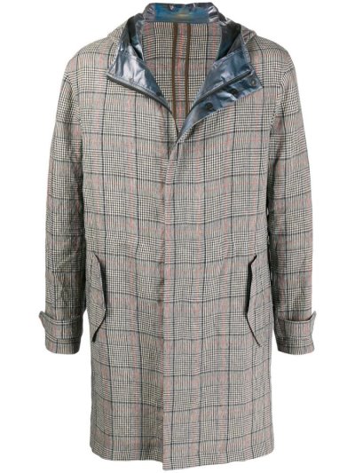 Armani Emporio Mit Kapuze Checked Print Mäntel Herren Blau | 4R4W1QSW