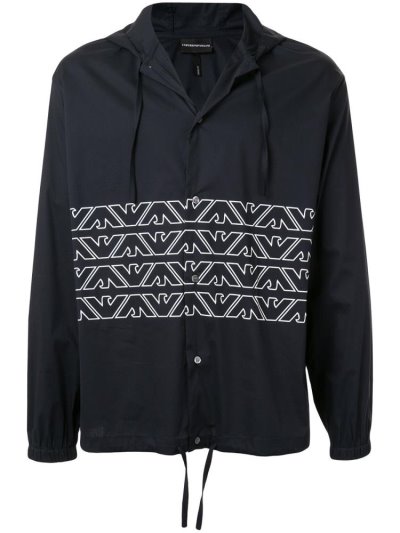 Armani Emporio Mit Kapuze Monogram Pattern Hemd Herren Blau Weiß | N07YDW7X