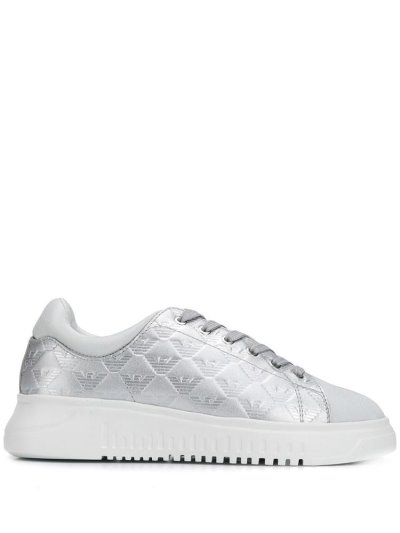 Armani Emporio Monogram Chunky Sole Sneakers Damen Silber | 73XQVRP3