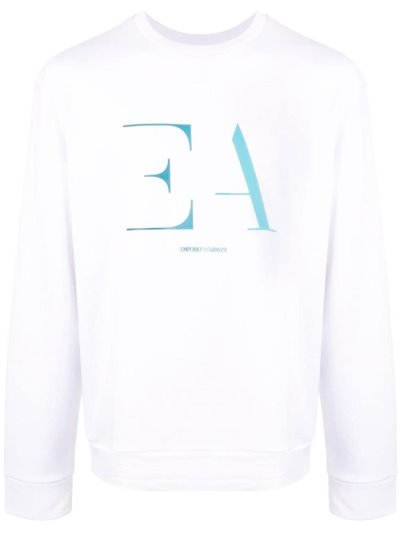 Armani Emporio Monogram Logo Pullover Herren Weiß Blau | A14E1A0D