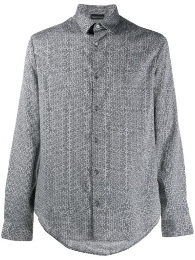 Armani Emporio Monogram Print Hemd Herren Grau | ZPY2DQ0A