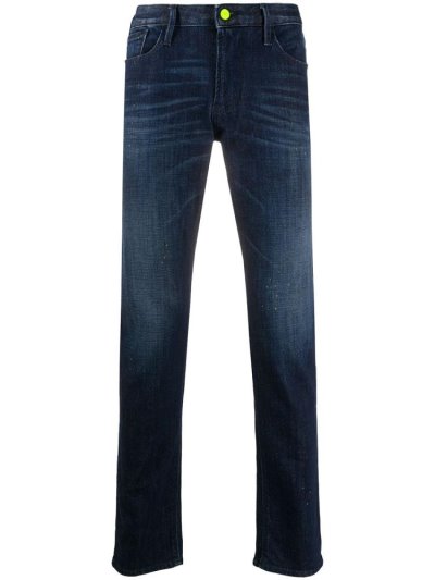 Armani Emporio Neon Trimmed Straight Leg Jeans Herren Blau | XHK9CQ4Z