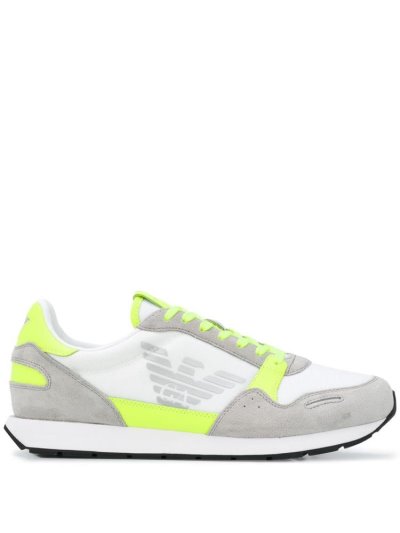 Armani Emporio Neon Trimmed Wildleder Panel Low Top Sneakers Herren Weiß | ONNFP9GA