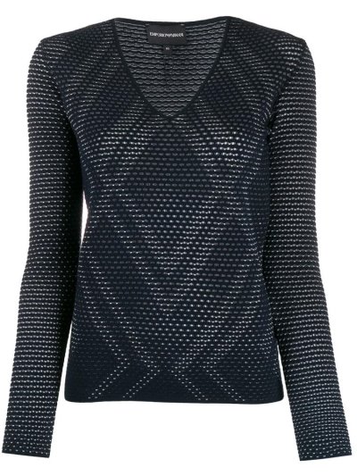 Armani Emporio Open Knit Argyle Oberteile Damen Blau | L4XPXWAG
