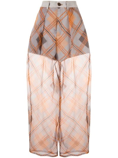 Armani Emporio Oversized Check Sheer Hose Damen Grau Orange | 76UECSJ1