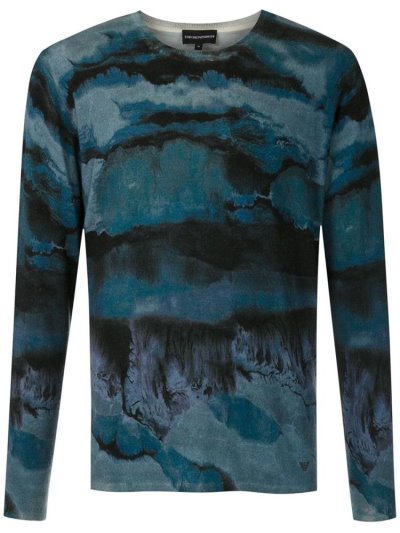 Armani Emporio Paint Effect Jumper Herren Blau Schwarz | FTQKQSE7