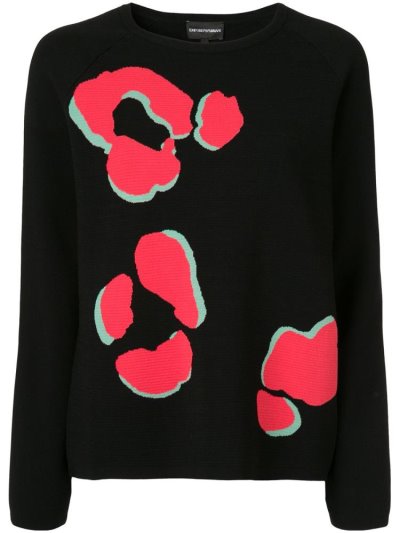 Armani Emporio Paw Print Jumper Damen Schwarz Rot | 2QQH76RK