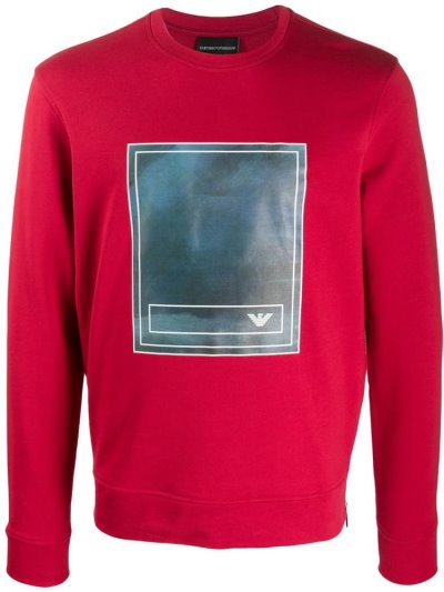 Armani Emporio Photo Print Sweatshirts Herren Rot | ITYPTJBF