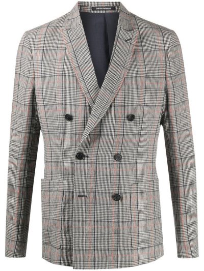 Armani Emporio Plaid Double Breasted Suit Jacke Herren Blau | FVJTLBBL
