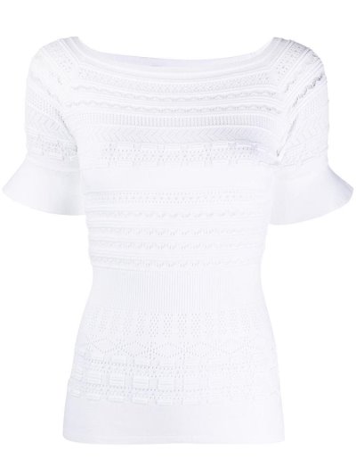 Armani Emporio Pointelle Knit Ruffle Cuff R Oberteile Damen Weiß | 57HEAPEA